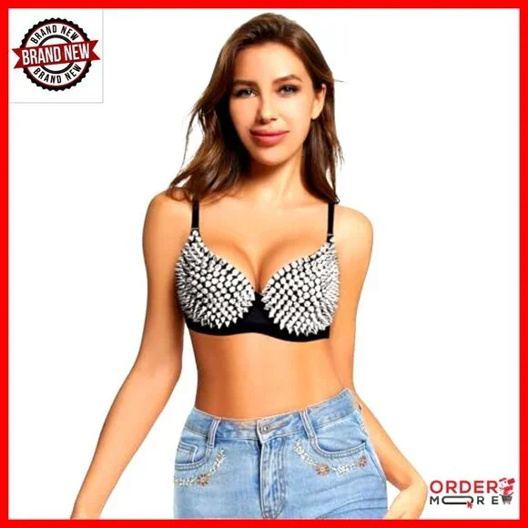 Steampunk Spike Stud Sport Bra B Cup Rave Party Club Tops Adjustable Straps - Picture 2 of 6